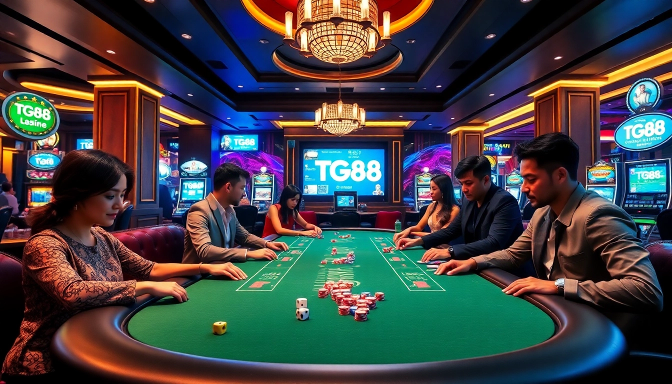 Players experiencing the excitement of TG88's casino games at an elegant table setting.