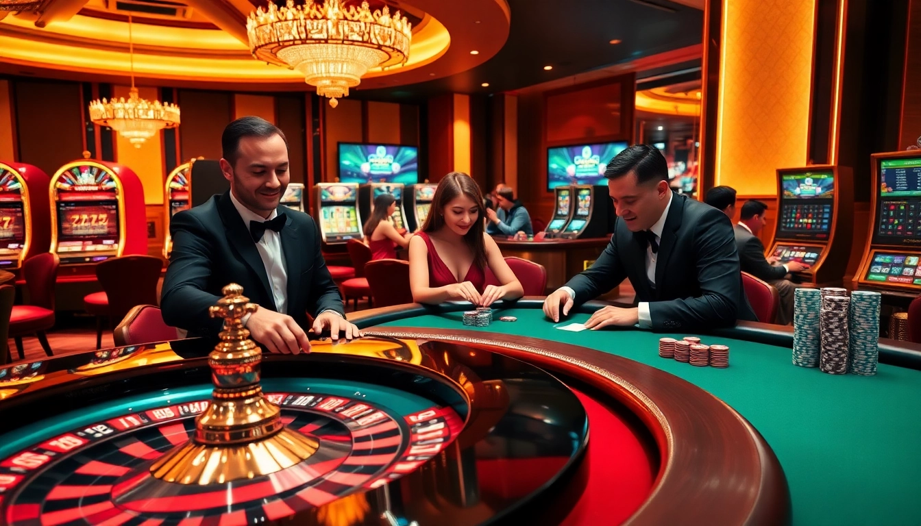 Experience thrilling gameplay at nhà cái gg88 with elegant card tables and vibrant slot machines.