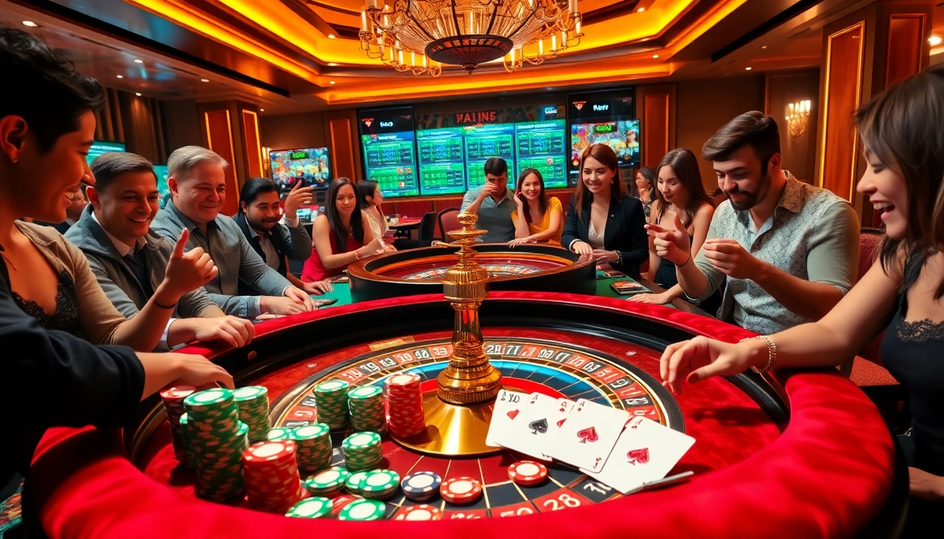 Experience thrilling gameplay with X88 tours at a roulette table full of vibrant chips and joyful players.
