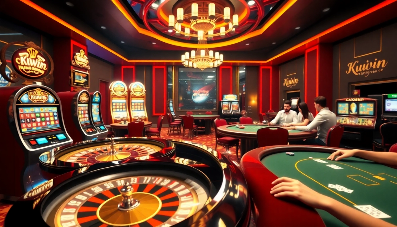 Kuwin casino scene with vibrant gaming tables and exciting slot machines.