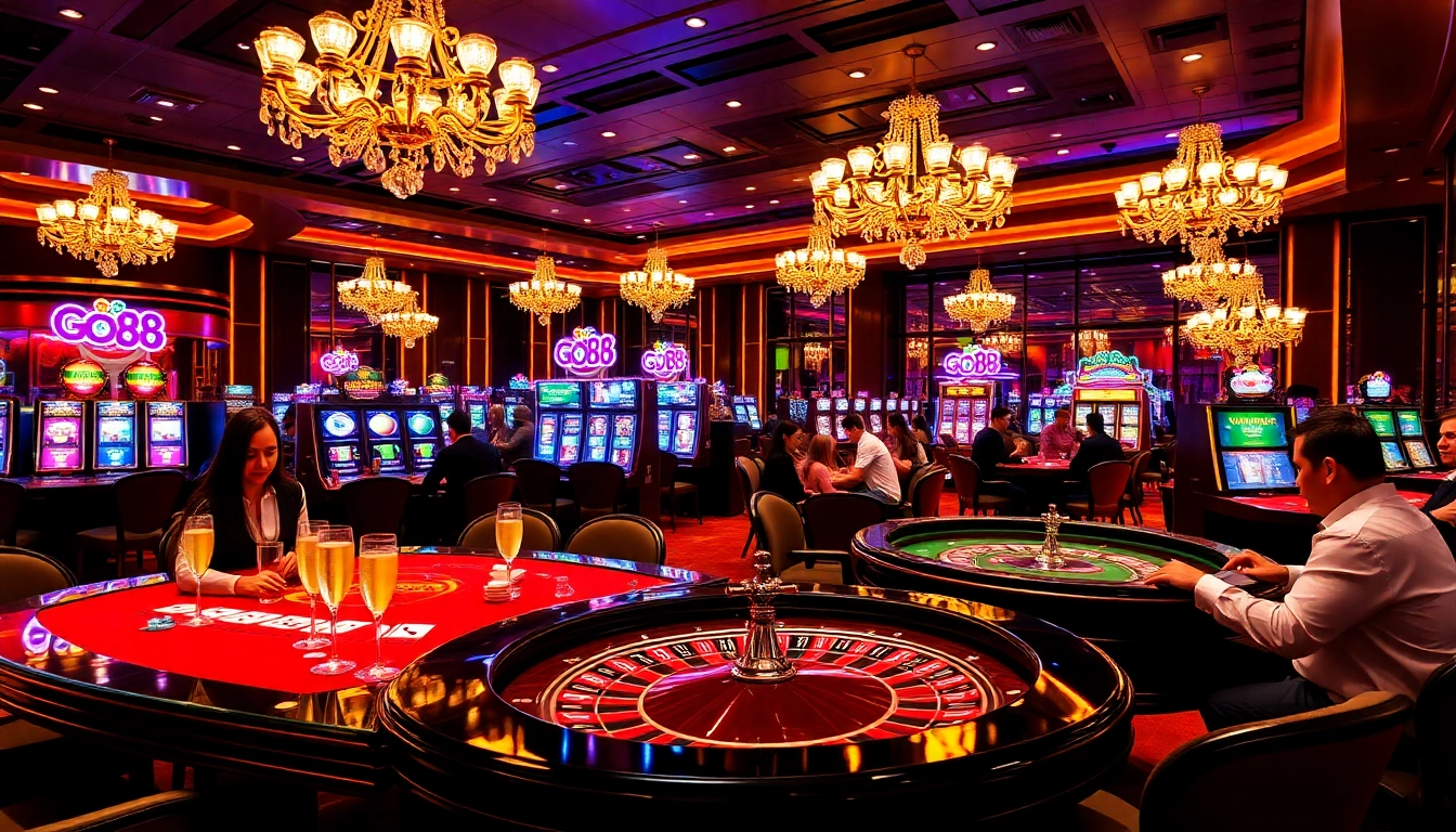 Experience thrilling gameplay with Go88's vibrant casino scene featuring poker and roulette.