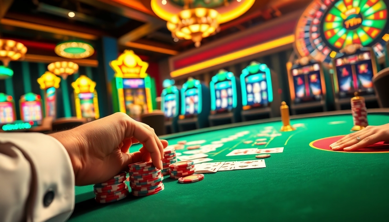 Experience the thrill of online gambling at 789win with vibrant casino visuals featuring poker, slots, and betting.