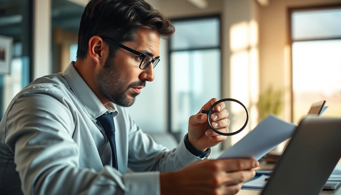 Engaged investigator conducting an infidelity private investigation with tools in a focused office environment.