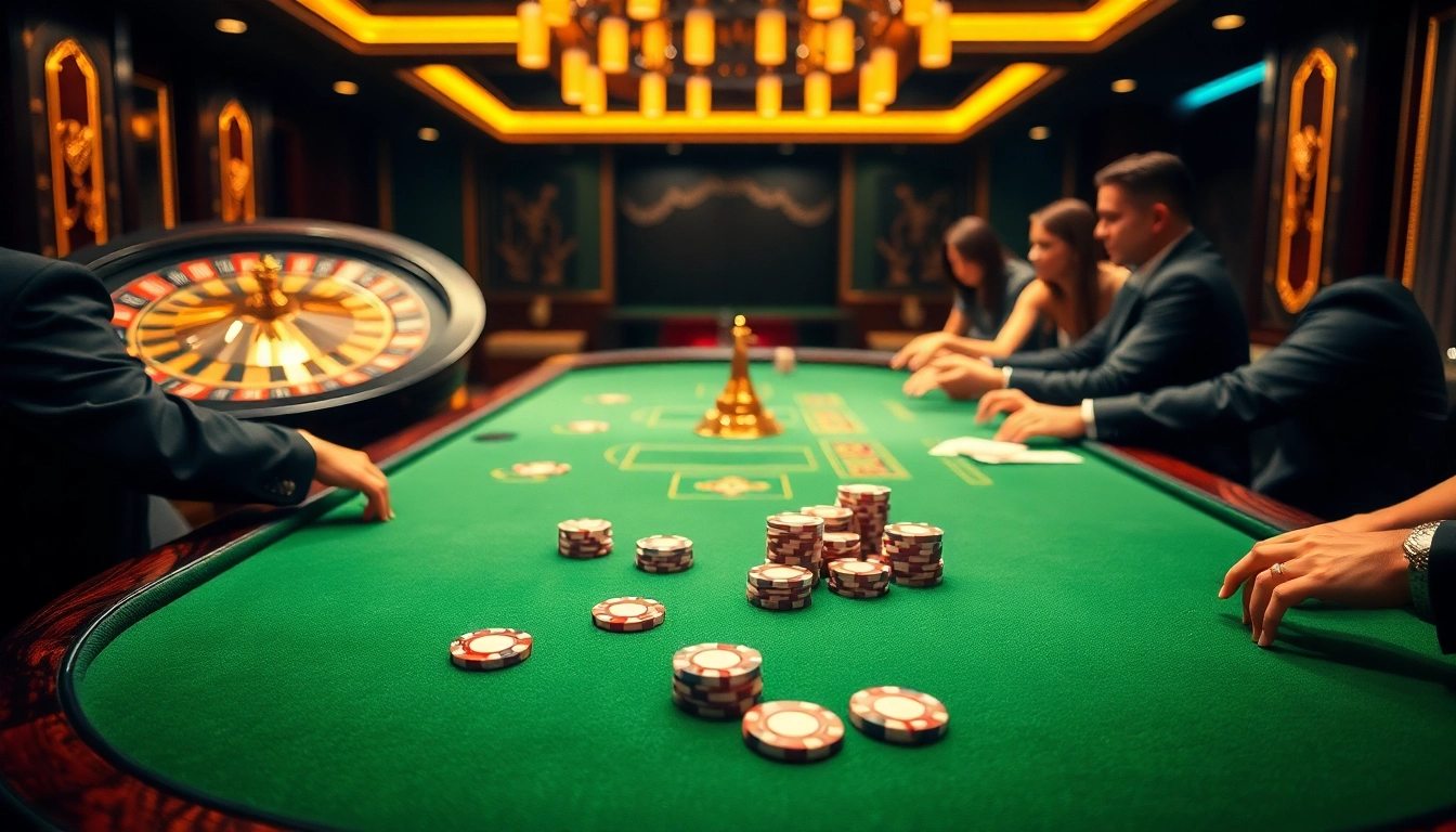 Engage in thrilling gameplay at uu88's luxurious casino tables showcasing poker and roulette.