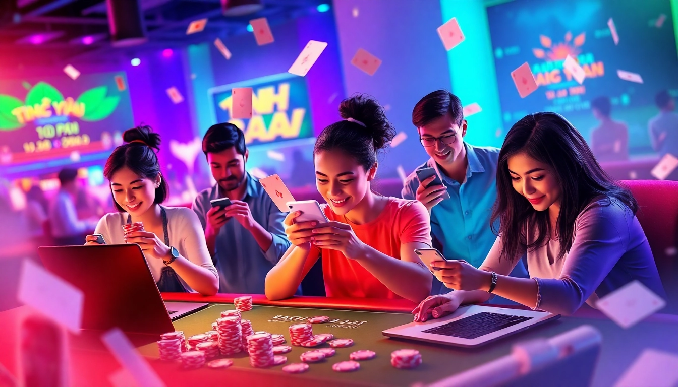 topgamebaidoithuong.mx community enjoying online card games in a vibrant digital setting