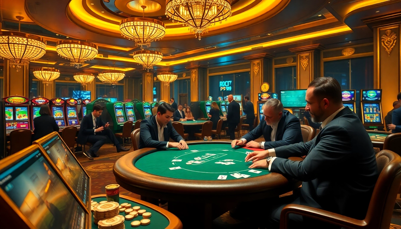 Players engage in exciting poker games at PS 99 casino, showcasing luxury and thrill.