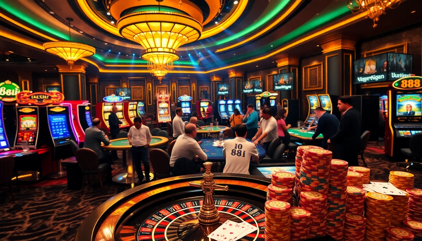 Cheering gamblers at a vibrant casino table featuring the 88i branding and colorful poker chips.