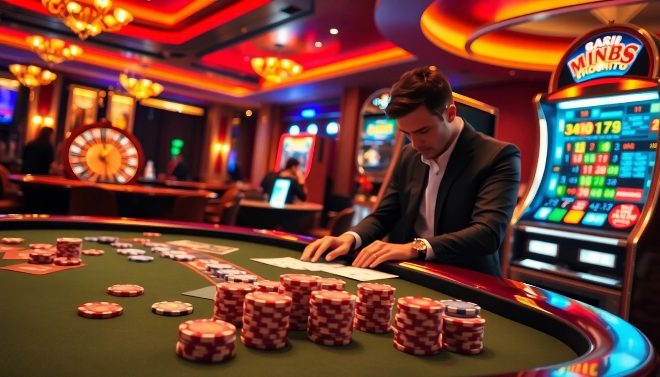 lu88 gameplay at an upscale casino table with poker chips and colorful roulette wheel.