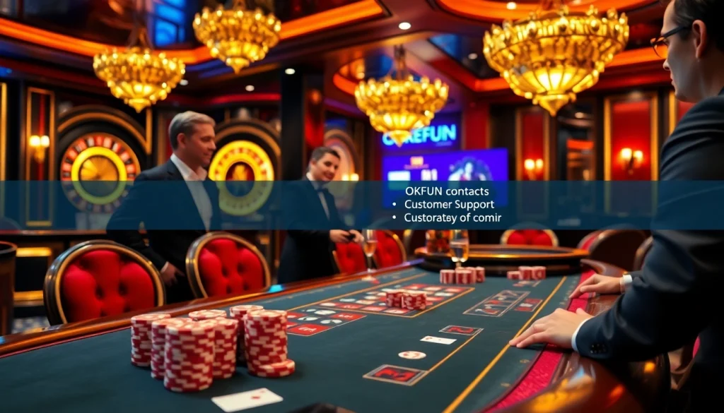 Players enjoying a thrilling game at a casino while exploring các phương thức liên hệ okfun for support.