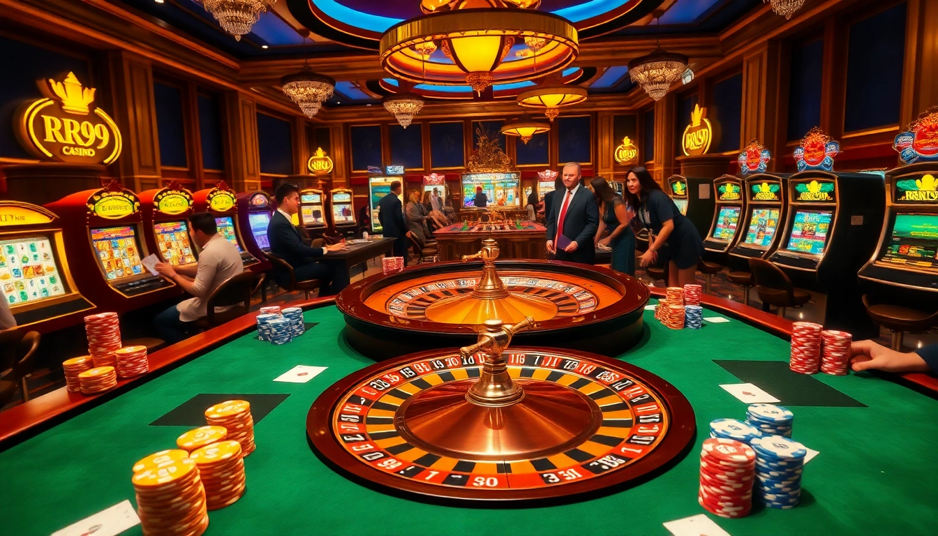 Feeling the thrill of RR99 at a vibrant casino with roulette and poker excitement.