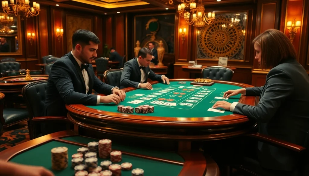 Experience thrilling wins at OK casino tables with players engaged in high-stakes card games.