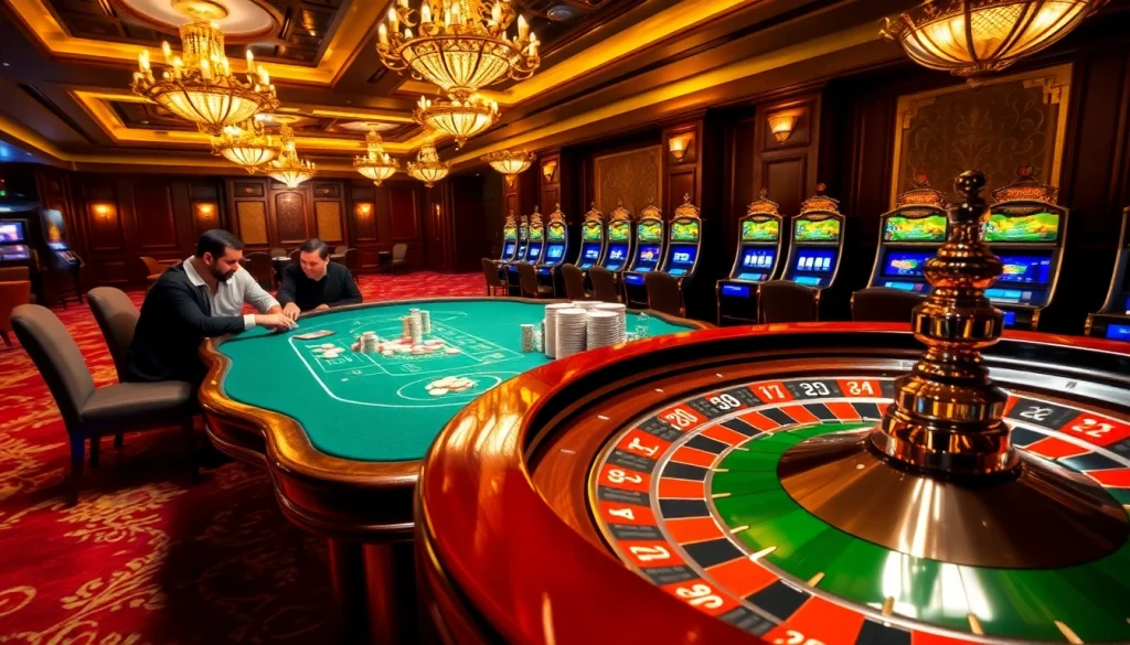 Players enjoying high-stakes poker at bancadoithuong.observer while the roulette wheel spins.