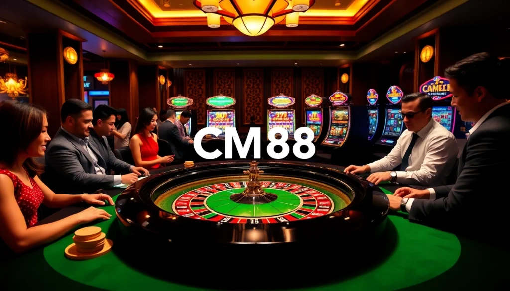 Experience the thrill of CM88 with players at a rich casino roulette table.