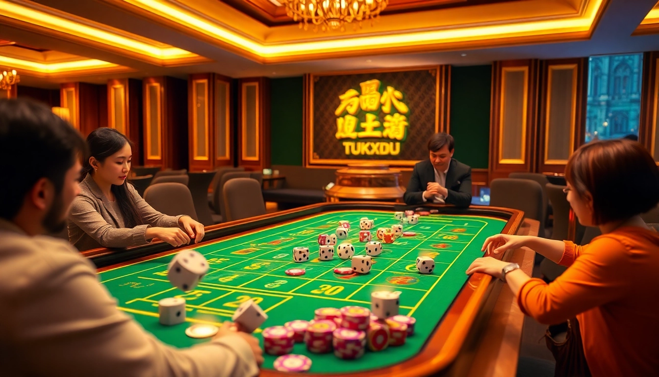 Experience the excitement of Luckywin tài xỉu with an engaging online gambling interface featuring animated dice and vibrant betting chips.