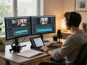 Video to prompt editor working in a modern digital workspace, transforming video content with AI tools.
