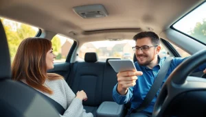 Engaging automatic driving lessons Guildford with instructor teaching a learner in a comfortable vehicle.