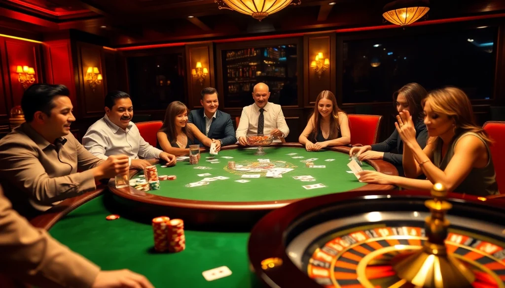 Experience thrilling games at sunwin with players engrossed in a high-stakes poker match.