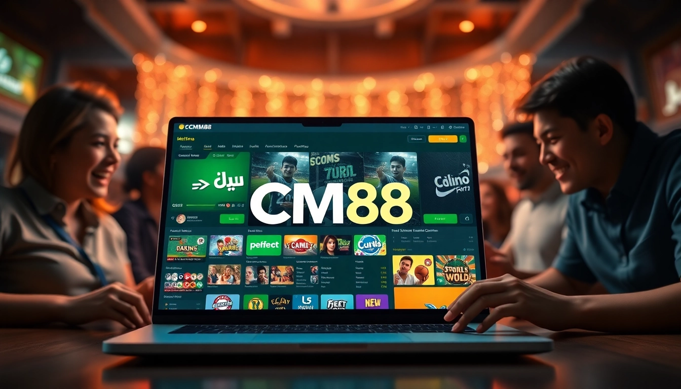 Engaging scene of CM 88 online betting platform with vibrant casino graphics.