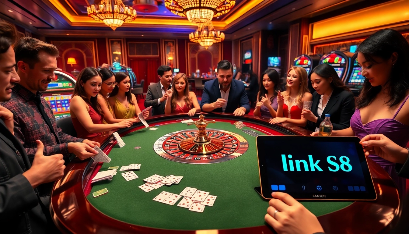 Players enjoying a high-stakes roulette game at a casino with link S8 on a tablet.