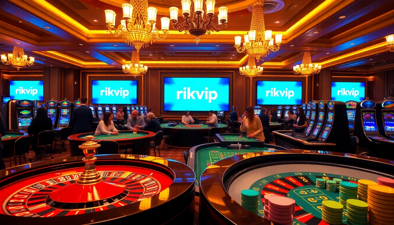 Exciting gaming atmosphere at rikvip casino with vibrant tables and happy players.