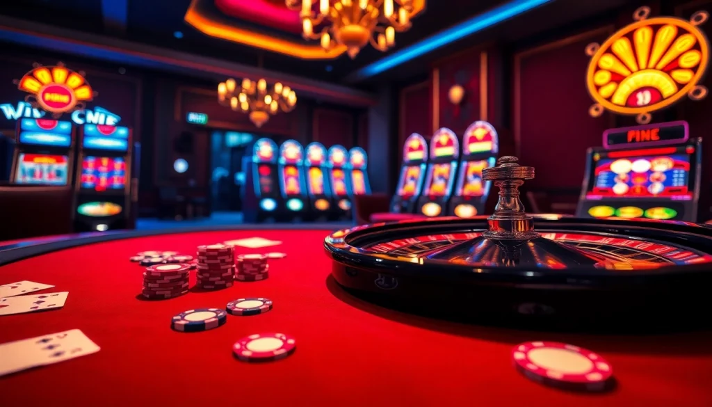 Experience the thrill of gambling action on https://u888com.net/ with a luxurious casino table and roulette wheel.
