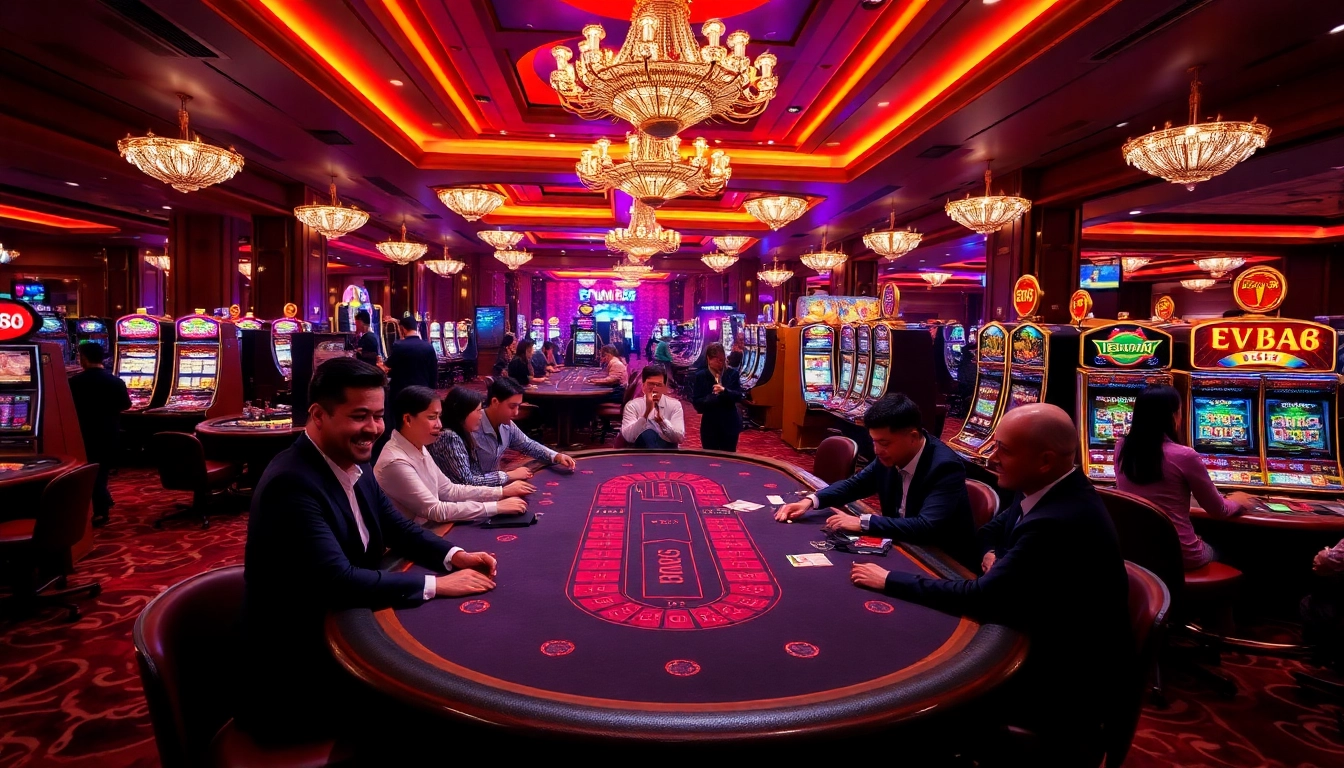 Experience the excitement at ev88's luxurious casino tables as players strategize for wins.