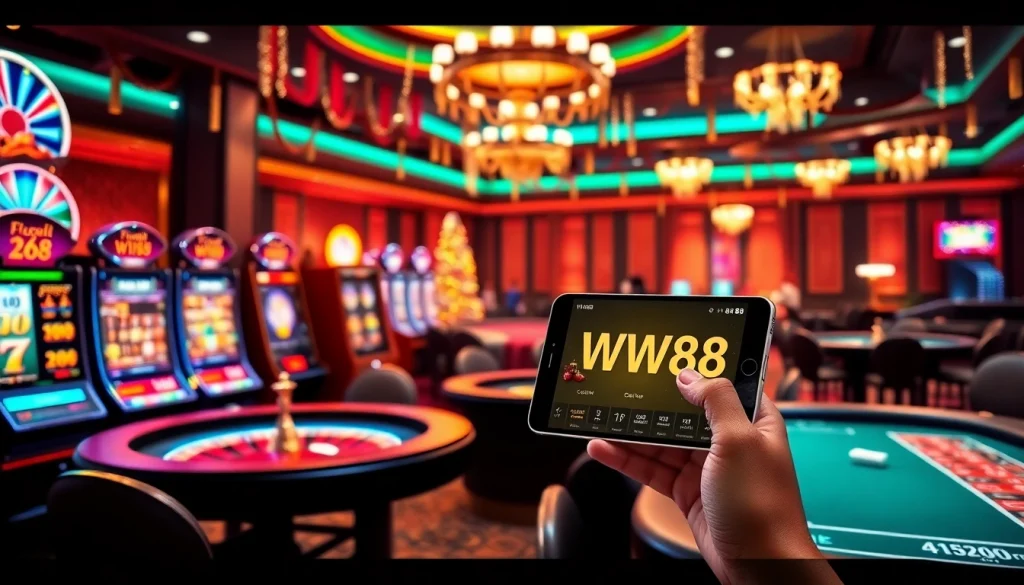 WW88 gaming action featuring slot machines and a vibrant casino atmosphere.