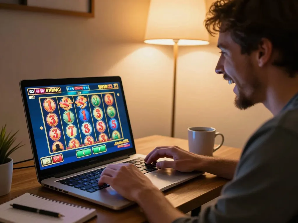 Player winning on Slot Malaysia game while enjoying a cozy online casino session at home