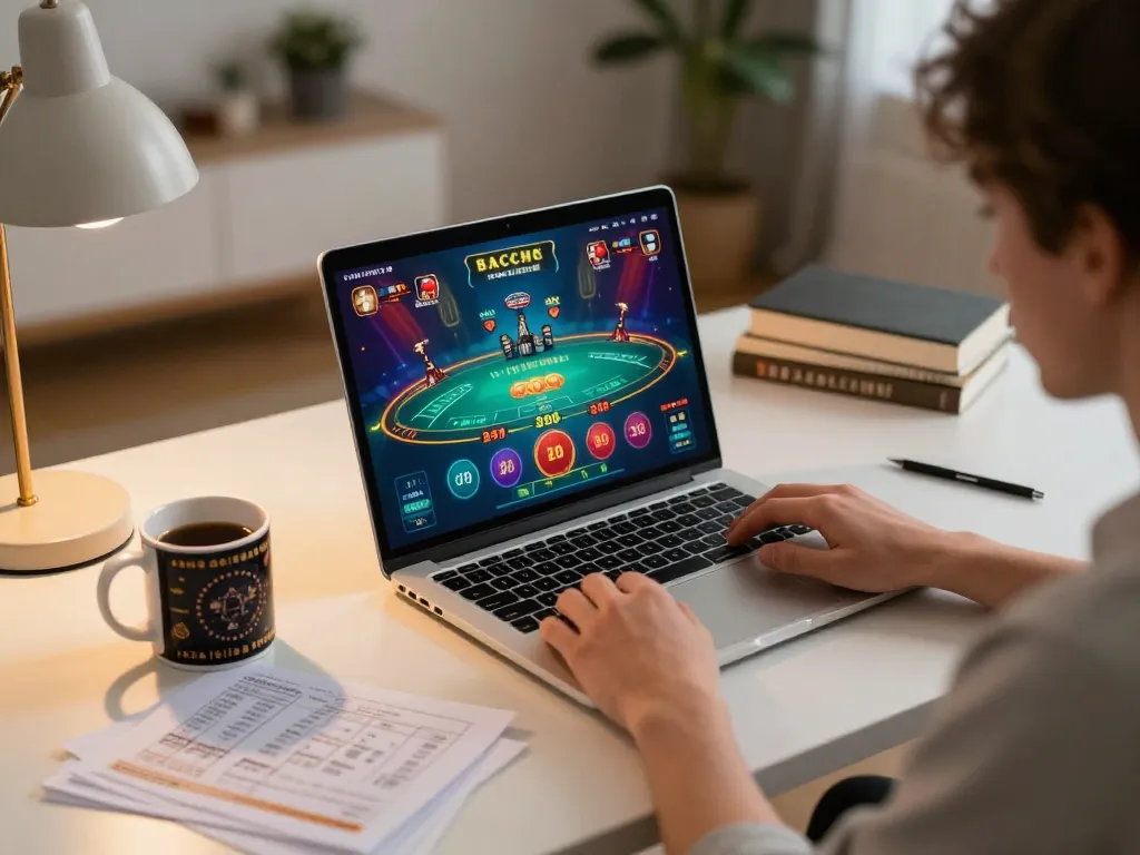 FLY 88 player immersed in live Baccarat game with modern setup highlighting strategic gameplay