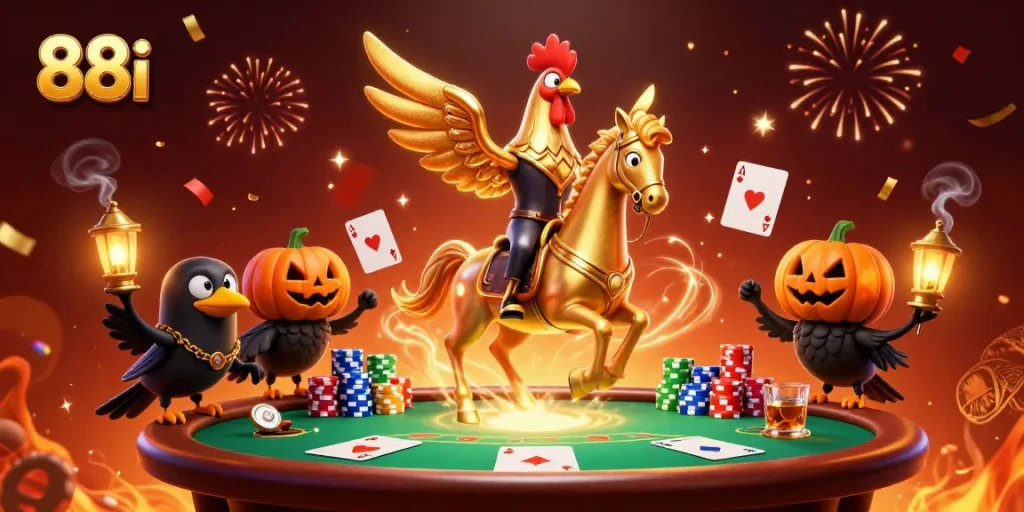 Experience the vibrant casino action at 88i with a golden rooster in a thrilling 3D scene.