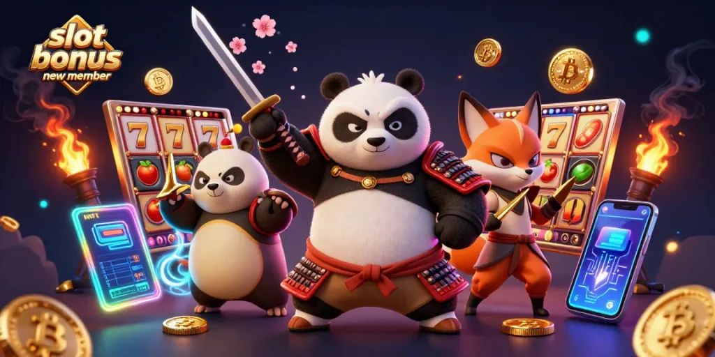 Menangkan slot bonus anggota baru dengan ilustrasi menarik samurai panda dan ninja fox.