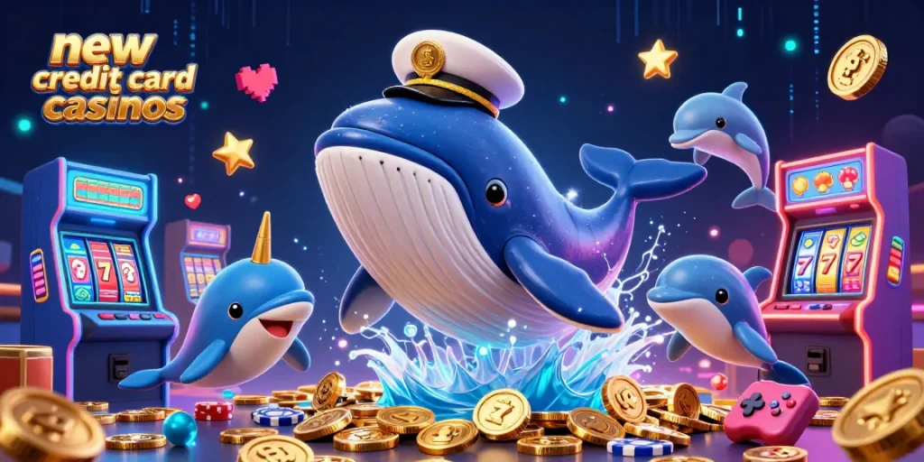 Experience exciting gameplay at new credit card casinos with vibrant animated characters and casino elements.