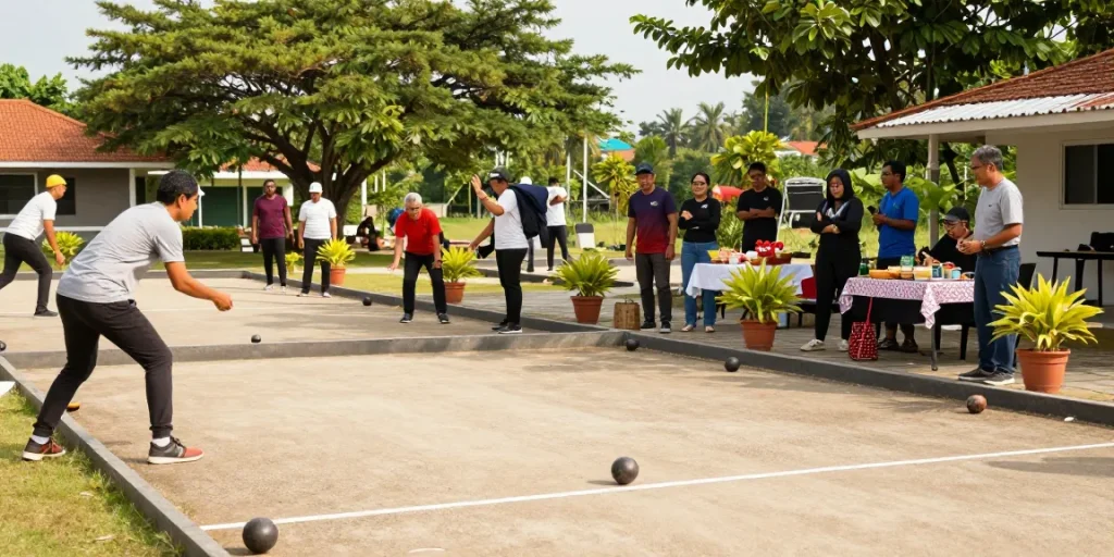 Players engaged in a vibrant petanque game at fopikotagorontal.org, showcasing community spirit and competition.