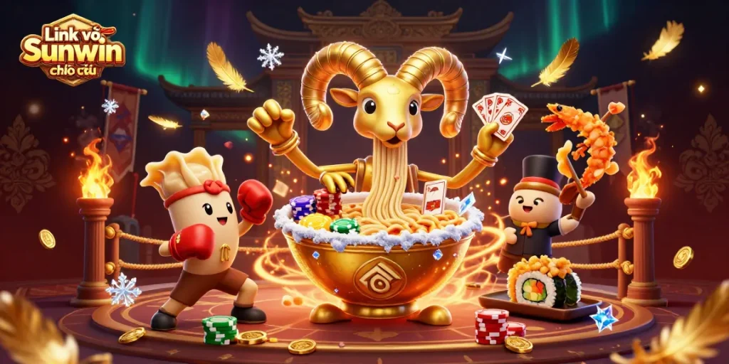 Engage with Link vào Sunwin chính thức at this vibrant 3D casino illustration showcasing fun characters.