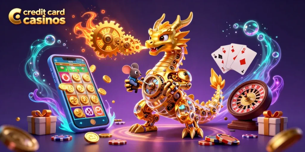 Discover thrilling credit card casinos with golden gaming elements and mobile slot excitement.