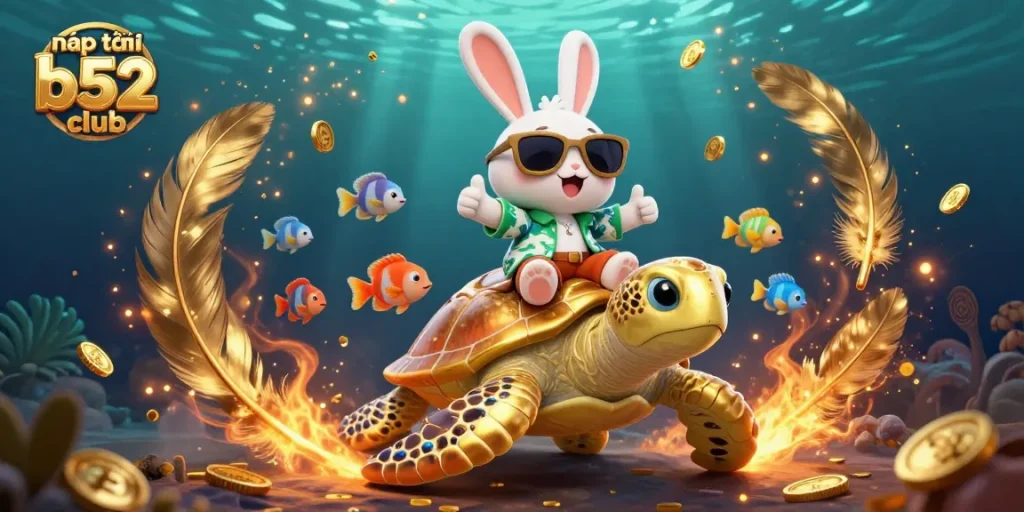Experience nạp tiền b52 club with an adorable rabbit and turtle in a colorful casino scene.