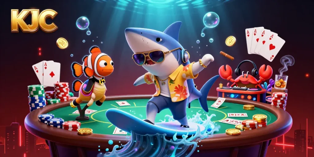 Spin the reels with KJC's vibrant underwater casino adventure featuring engaging characters.